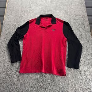 True Religion Polo Shirt Mens 3XL Red Black Colorblock Cotton Long‎ Sleeves